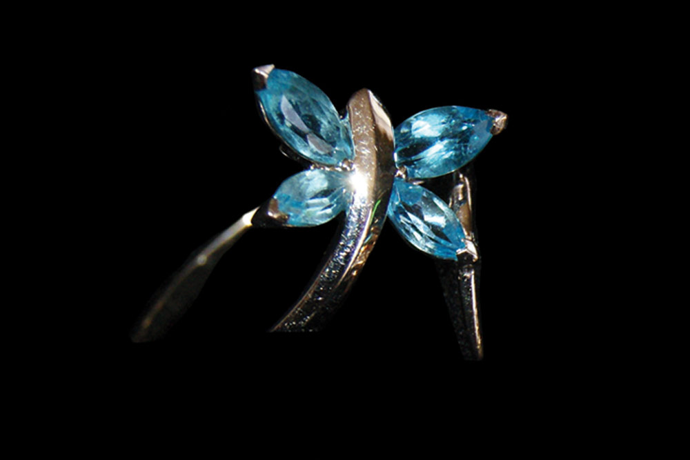 14K white-Gold & Blue Topaz Dragonfly Ring - Rings